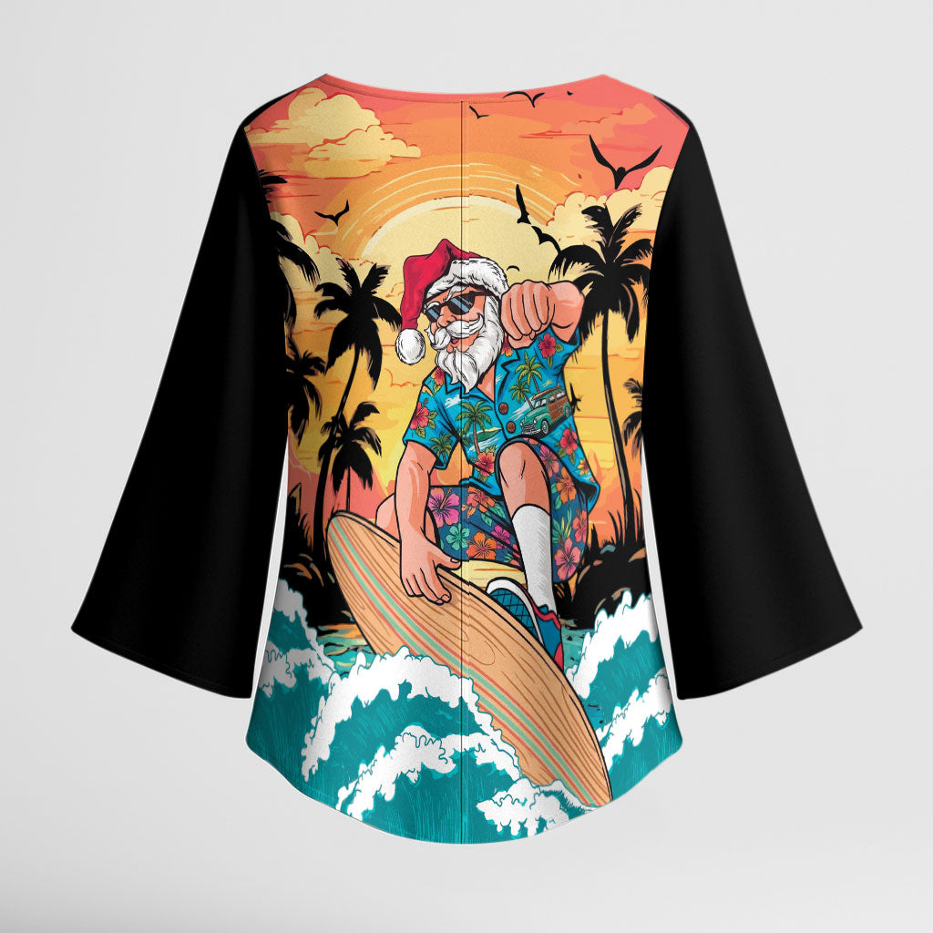 Vintage Santa Claus Surfing Summer Kimono Sleeve Blouse Mele Kalikimaka i Iulai!