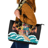 Vintage Santa Claus Surfing Summer Leather Tote Bag Mele Kalikimaka i Iulai! LT9 Black - Polynesian Pride