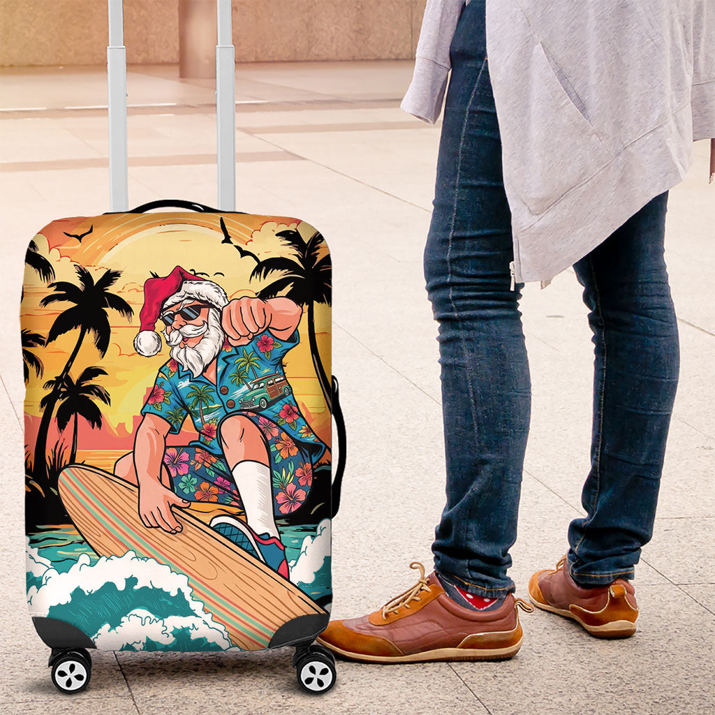 Vintage Santa Claus Surfing Summer Luggage Cover Mele Kalikimaka i Iulai! LT9 Black - Polynesian Pride