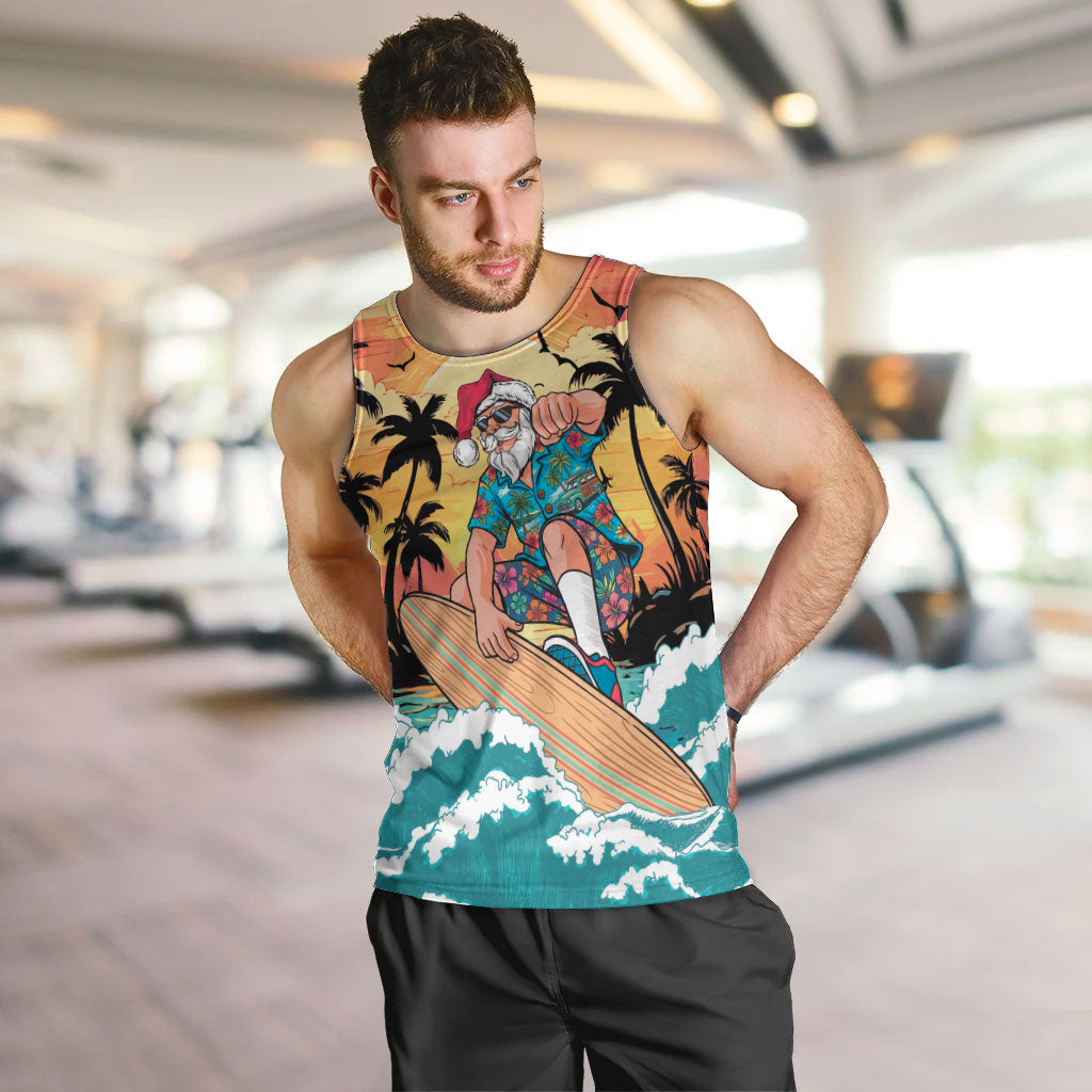 Vintage Santa Claus Surfing Summer Men Tank Top Mele Kalikimaka i Iulai! LT9 Black - Polynesian Pride