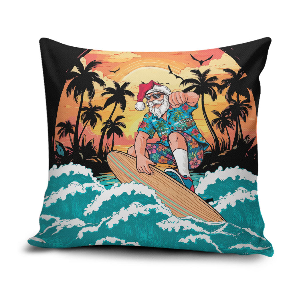 Vintage Santa Claus Surfing Summer Pillow Cover Mele Kalikimaka i Iulai! LT9 Black - Polynesian Pride