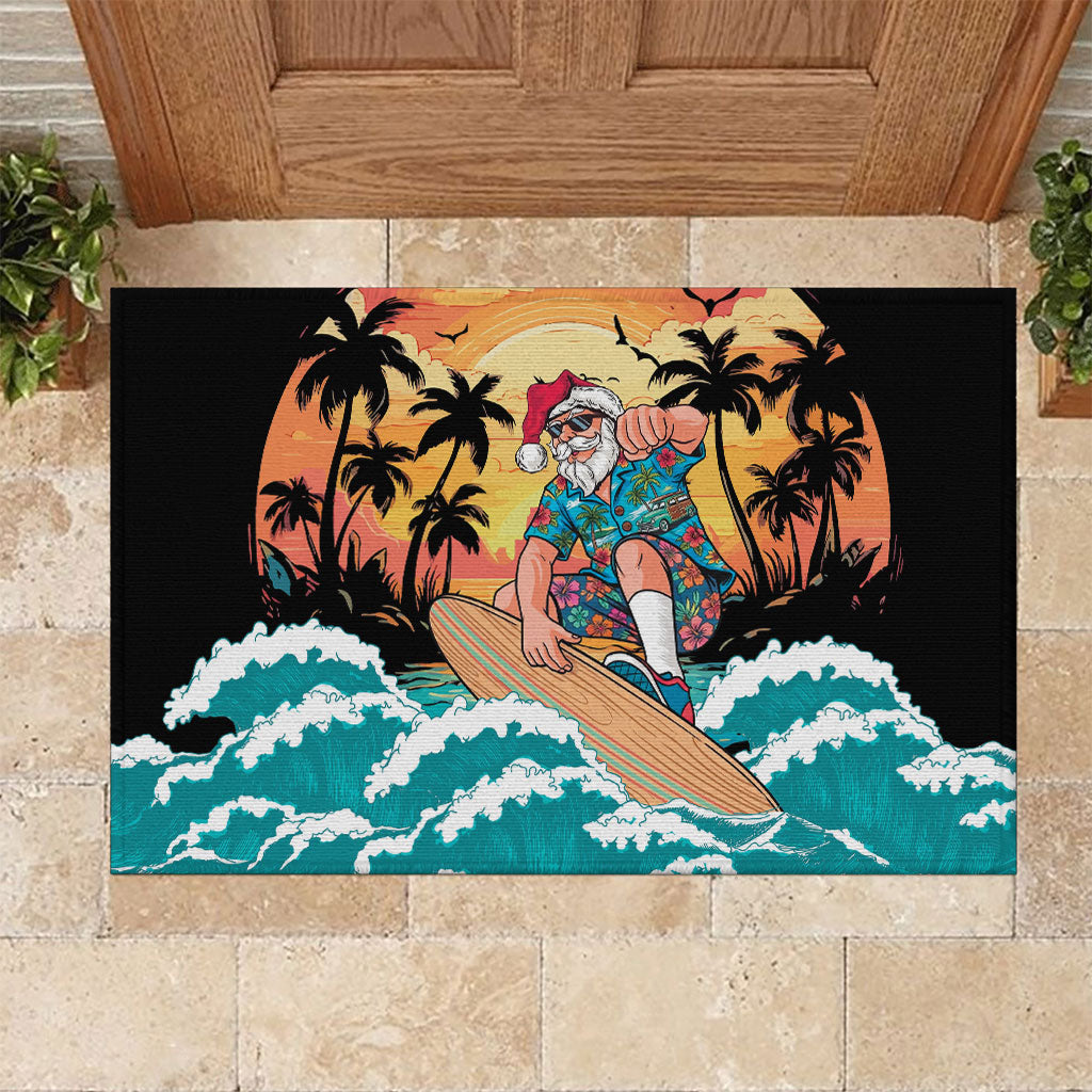 Vintage Santa Claus Surfing Summer Rubber Doormat Mele Kalikimaka i Iulai!