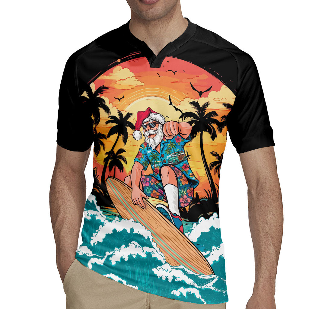 Vintage Santa Claus Surfing Summer Rugby Jersey Mele Kalikimaka i Iulai! LT9 - Polynesian Pride
