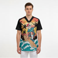 Vintage Santa Claus Surfing Summer Scrub Top Mele Kalikimaka i Iulai! LT9 - Polynesian Pride