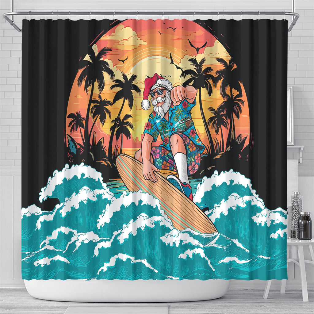 Vintage Santa Claus Surfing Summer Shower Curtain Mele Kalikimaka i Iulai!