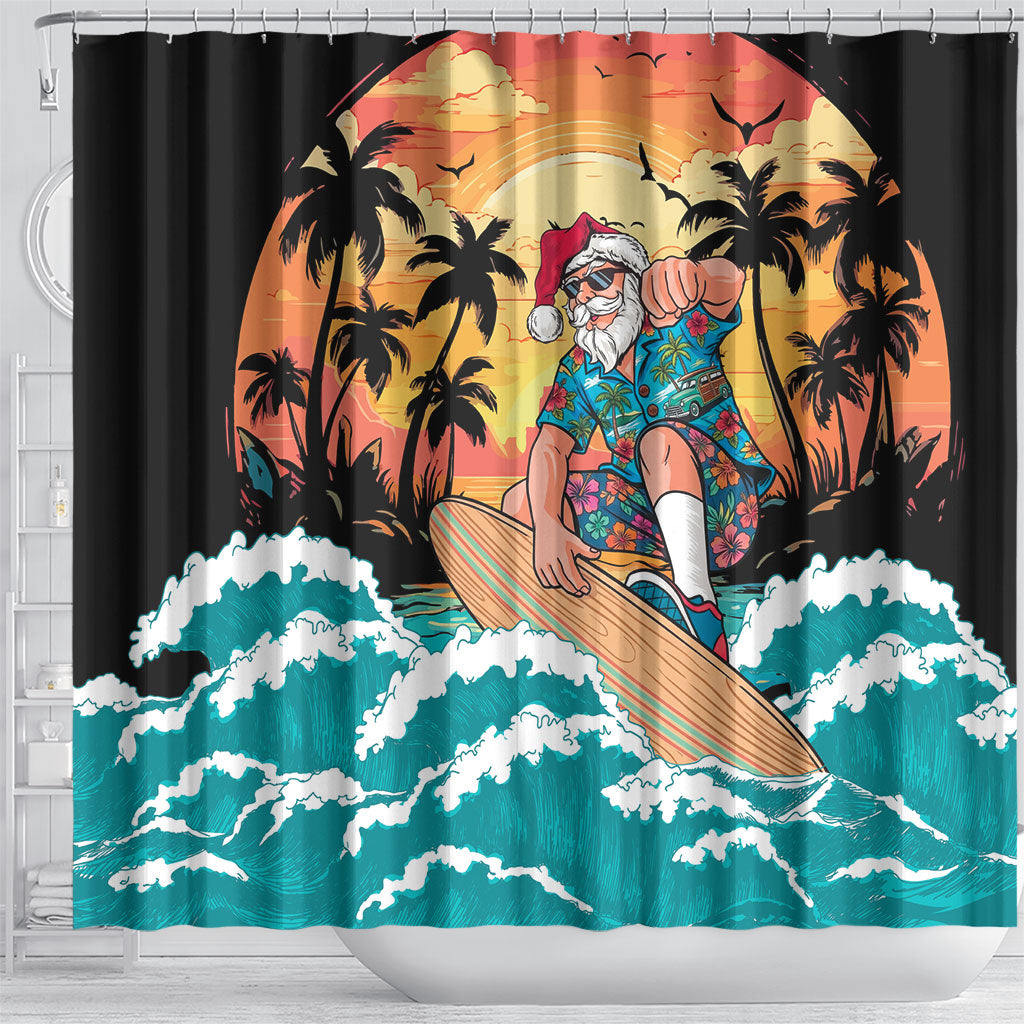 Vintage Santa Claus Surfing Summer Shower Curtain Mele Kalikimaka i Iulai!