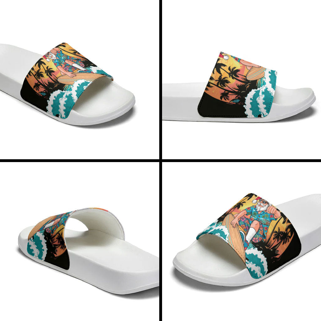 Vintage Santa Claus Surfing Summer Slide Sandals Mele Kalikimaka i Iulai! LT9 - Polynesian Pride