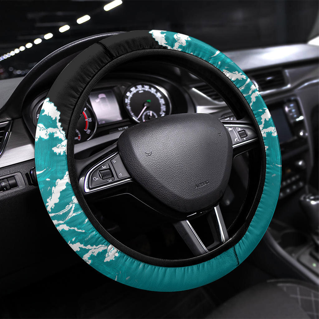 Vintage Santa Claus Surfing Summer Steering Wheel Cover Mele Kalikimaka i Iulai! LT9 Universal Fit Black - Polynesian Pride