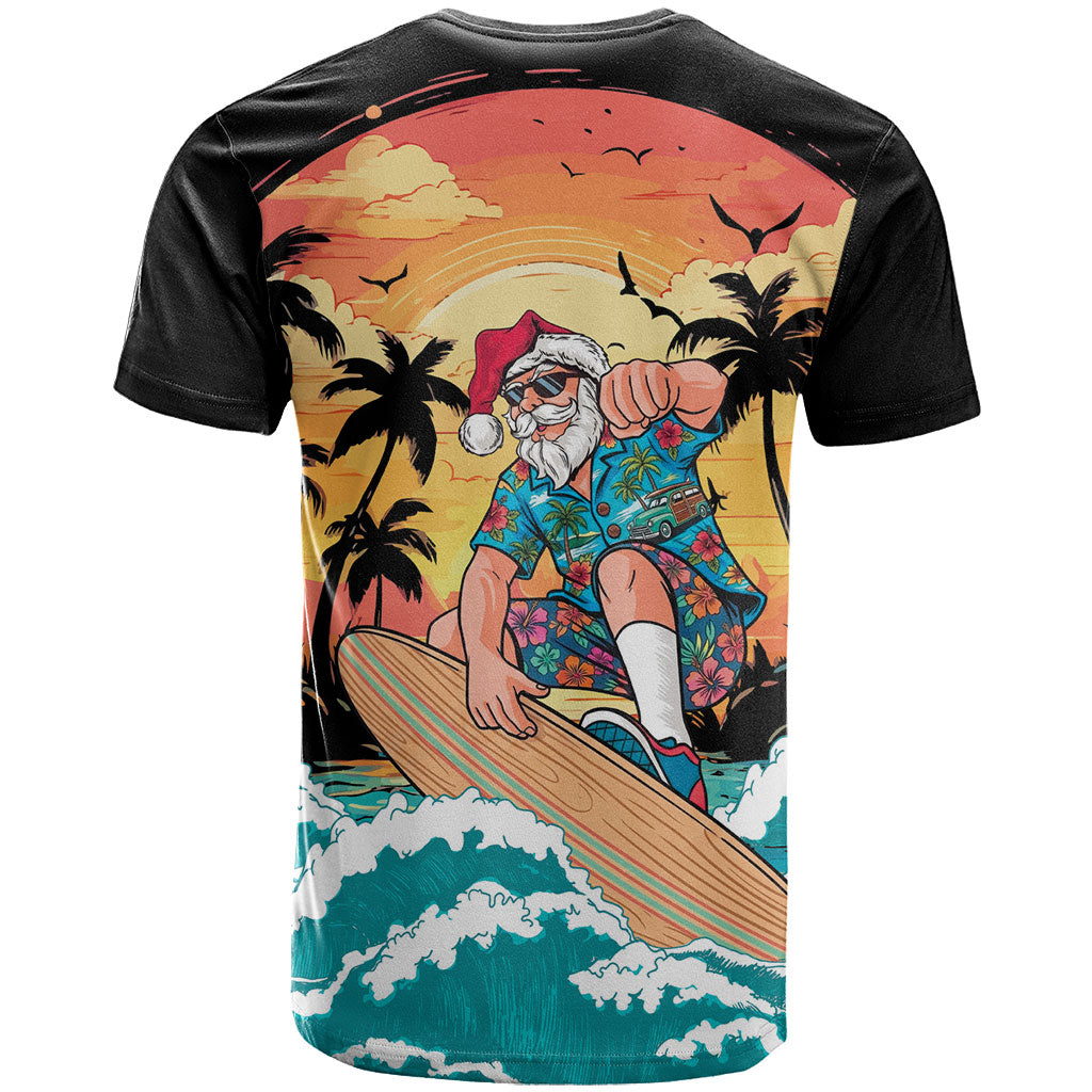 Vintage Santa Claus Surfing Summer T Shirt Mele Kalikimaka i Iulai! LT9 - Polynesian Pride