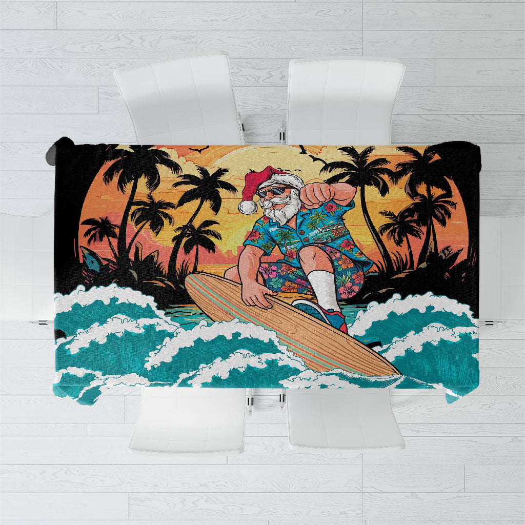 Vintage Santa Claus Surfing Summer Tablecloth Mele Kalikimaka i Iulai! LT9 Black - Polynesian Pride