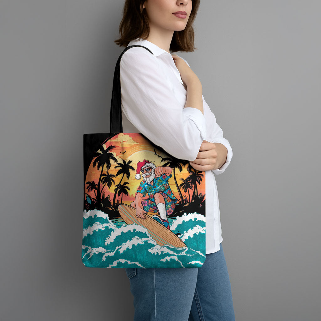 Vintage Santa Claus Surfing Summer Tote Bag Mele Kalikimaka i Iulai! LT9 - Polynesian Pride