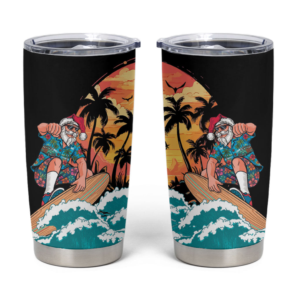 Vintage Santa Claus Surfing Summer Tumbler Cup Mele Kalikimaka i Iulai! LT9 Black - Polynesian Pride