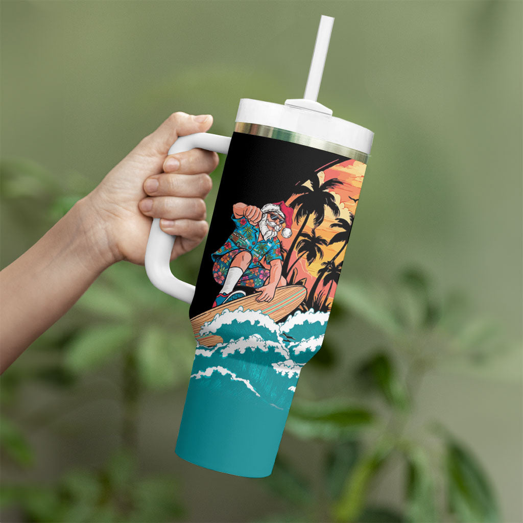 Vintage Santa Claus Surfing Summer Tumbler With Handle Mele Kalikimaka i Iulai! LT9 - Polynesian Pride