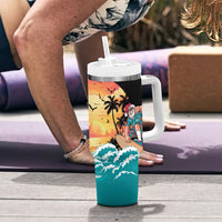 Vintage Santa Claus Surfing Summer Tumbler With Handle Mele Kalikimaka i Iulai! LT9 - Polynesian Pride