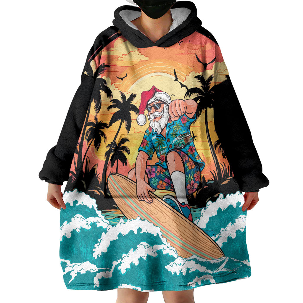 Vintage Santa Claus Surfing Summer Wearable Blanket Hoodie Mele Kalikimaka i Iulai! LT9 - Polynesian Pride