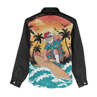 Vintage Santa Claus Surfing Summer Women Casual Shirt Mele Kalikimaka i Iulai! LT9 - Polynesian Pride