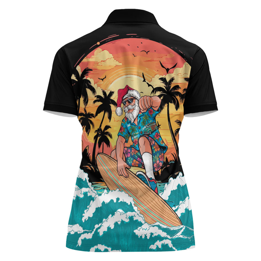 Vintage Santa Claus Surfing Summer Women Polo Shirt Mele Kalikimaka i Iulai! LT9 - Polynesian Pride