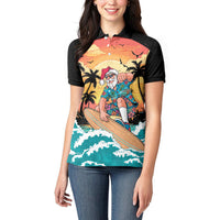 Vintage Santa Claus Surfing Summer Women Polo Shirt Mele Kalikimaka i Iulai! LT9 - Polynesian Pride