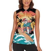 Vintage Santa Claus Surfing Summer Women Sleeveless Polo Shirt Mele Kalikimaka i Iulai! LT9 - Polynesian Pride