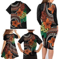 Vintage Hibiscus Pacific Floral Family Matching Long Sleeve Bodycon Dress and Hawaiian Shirt LT9 - Polynesian Pride