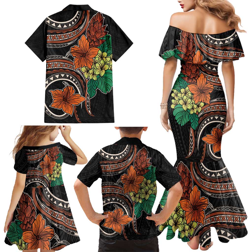Vintage Hibiscus Pacific Floral Family Matching Mermaid Dress and Hawaiian Shirt LT9 - Polynesian Pride