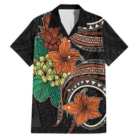Vintage Hibiscus Pacific Floral Family Matching Mermaid Dress and Hawaiian Shirt LT9 Dad's Shirt - Short Sleeve Black - Polynesian Pride