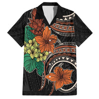Vintage Hibiscus Pacific Floral Family Matching Off The Shoulder Long Sleeve Dress and Hawaiian Shirt LT9 Dad's Shirt - Short Sleeve Black - Polynesian Pride