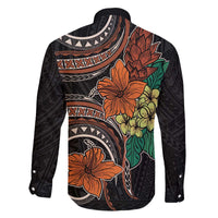 Vintage Hibiscus Pacific Floral Family Matching Off The Shoulder Long Sleeve Dress and Hawaiian Shirt LT9 - Polynesian Pride