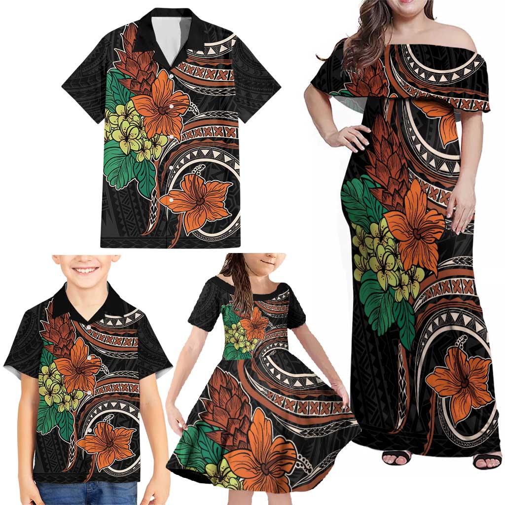 Vintage Hibiscus Pacific Floral Family Matching Off Shoulder Maxi Dress and Hawaiian Shirt LT9 - Polynesian Pride