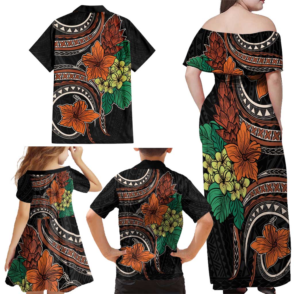 Vintage Hibiscus Pacific Floral Family Matching Off Shoulder Maxi Dress and Hawaiian Shirt LT9 - Polynesian Pride