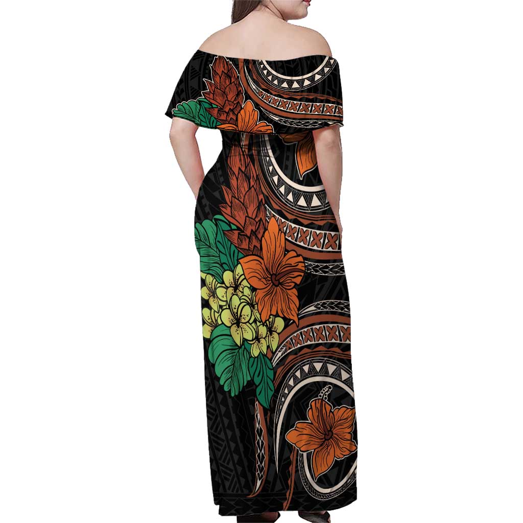 Vintage Hibiscus Pacific Floral Family Matching Off Shoulder Maxi Dress and Hawaiian Shirt LT9 - Polynesian Pride