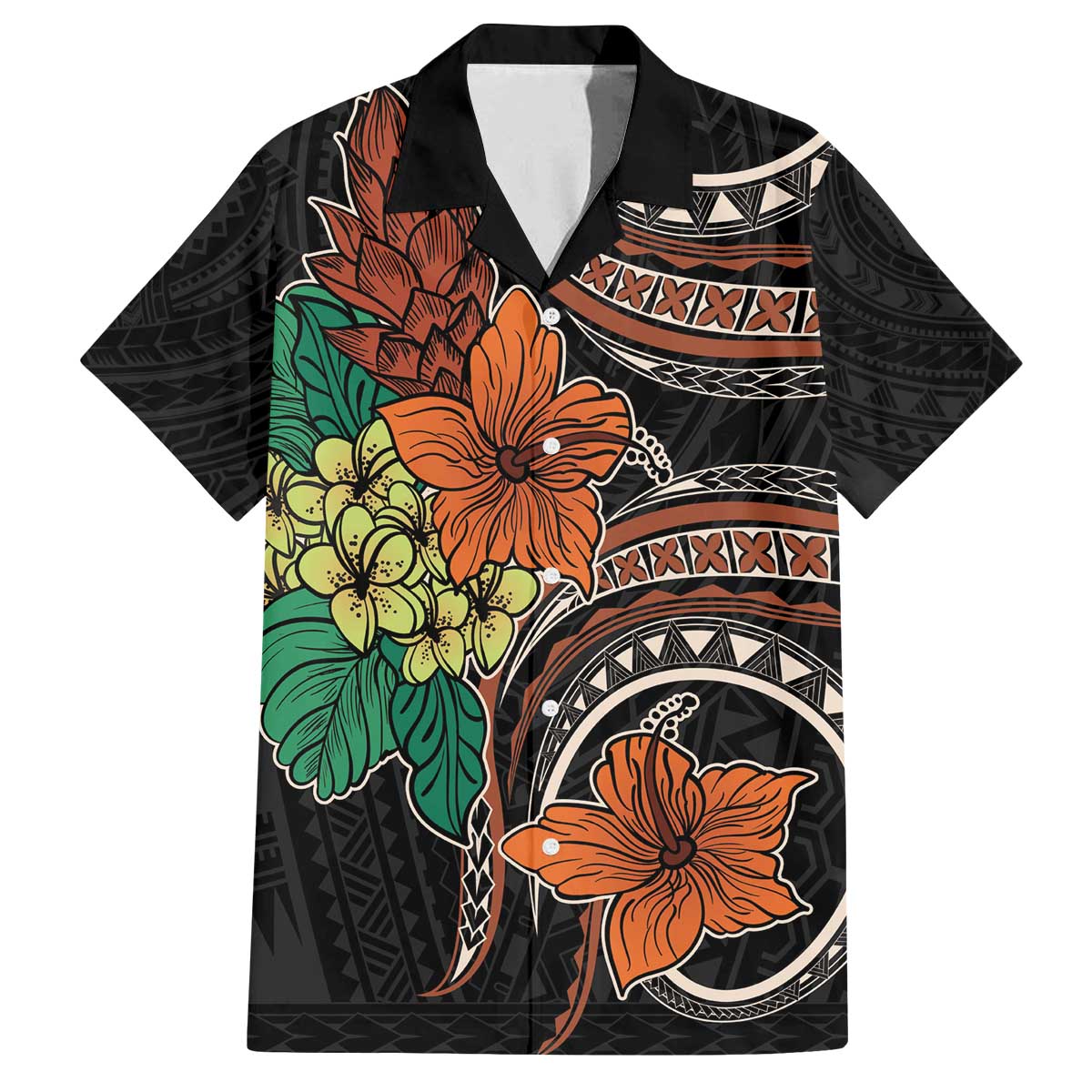Vintage Hibiscus Pacific Floral Family Matching Off Shoulder Short Dress and Hawaiian Shirt LT9 Dad's Shirt - Short Sleeve Black - Polynesian Pride
