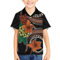 Vintage Hibiscus Pacific Floral Family Matching Off Shoulder Short Dress and Hawaiian Shirt LT9 Son's Shirt Black - Polynesian Pride