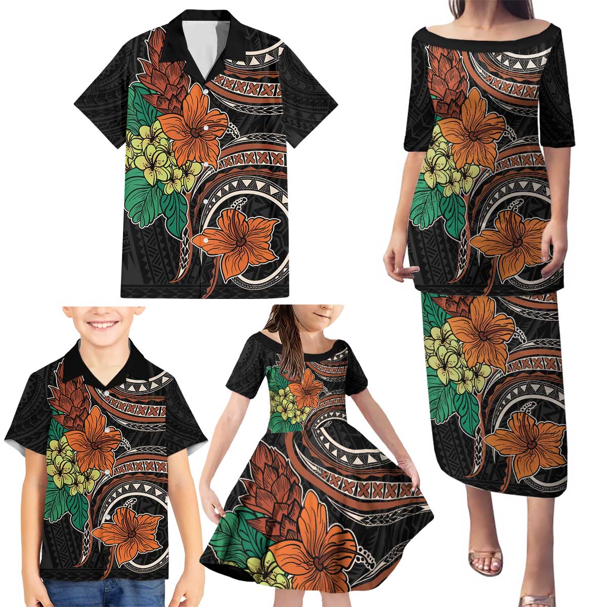 Vintage Hibiscus Pacific Floral Family Matching Puletasi and Hawaiian Shirt LT9 - Polynesian Pride