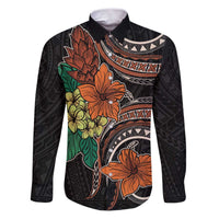 Vintage Hibiscus Pacific Floral Family Matching Puletasi and Hawaiian Shirt LT9 Dad's Shirt - Long Sleeve Black - Polynesian Pride