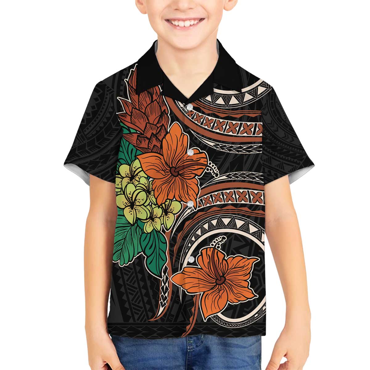 Vintage Hibiscus Pacific Floral Family Matching Puletasi and Hawaiian Shirt LT9 Son's Shirt Black - Polynesian Pride
