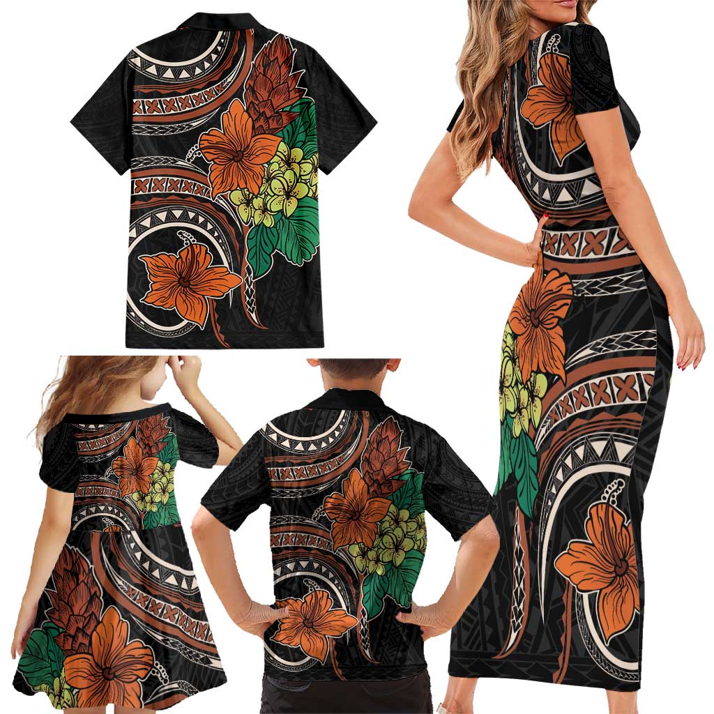 Vintage Hibiscus Pacific Floral Family Matching Short Sleeve Bodycon Dress and Hawaiian Shirt LT9 - Polynesian Pride
