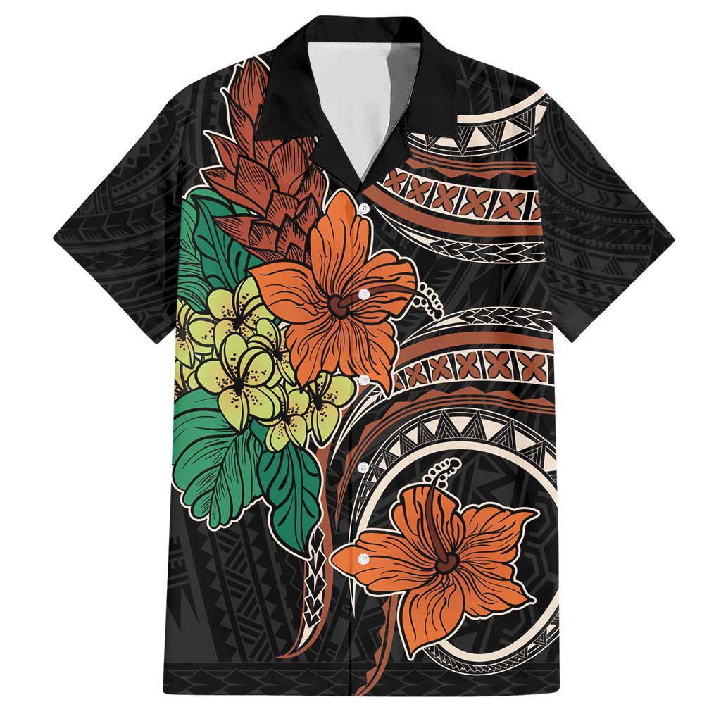 Vintage Hibiscus Pacific Floral Family Matching Short Sleeve Bodycon Dress and Hawaiian Shirt LT9 Dad's Shirt - Short Sleeve Black - Polynesian Pride