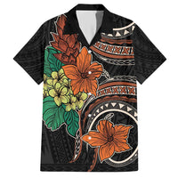 Vintage Hibiscus Pacific Floral Family Matching Short Sleeve Bodycon Dress and Hawaiian Shirt LT9 Dad's Shirt - Short Sleeve Black - Polynesian Pride