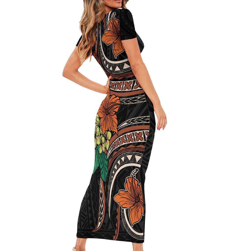 Vintage Hibiscus Pacific Floral Family Matching Short Sleeve Bodycon Dress and Hawaiian Shirt LT9 - Polynesian Pride