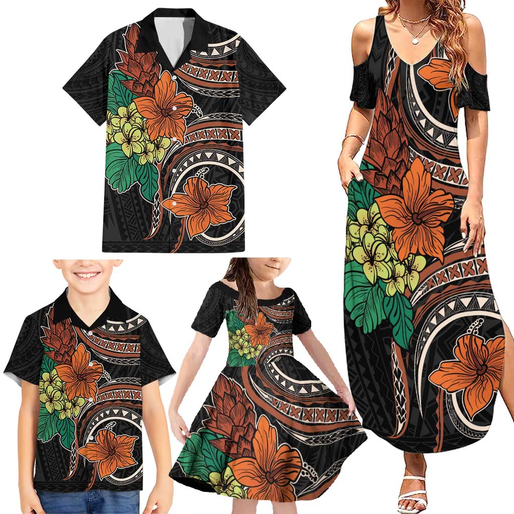 Vintage Hibiscus Pacific Floral Family Matching Summer Maxi Dress and Hawaiian Shirt LT9 - Polynesian Pride