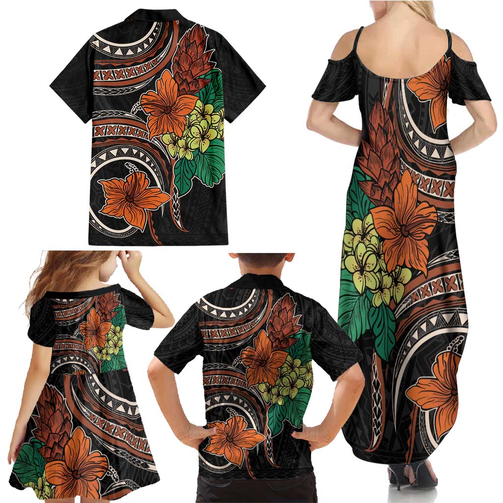 Vintage Hibiscus Pacific Floral Family Matching Summer Maxi Dress and Hawaiian Shirt LT9 - Polynesian Pride