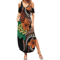 Vintage Hibiscus Pacific Floral Family Matching Summer Maxi Dress and Hawaiian Shirt LT9 Mom's Dress Black - Polynesian Pride