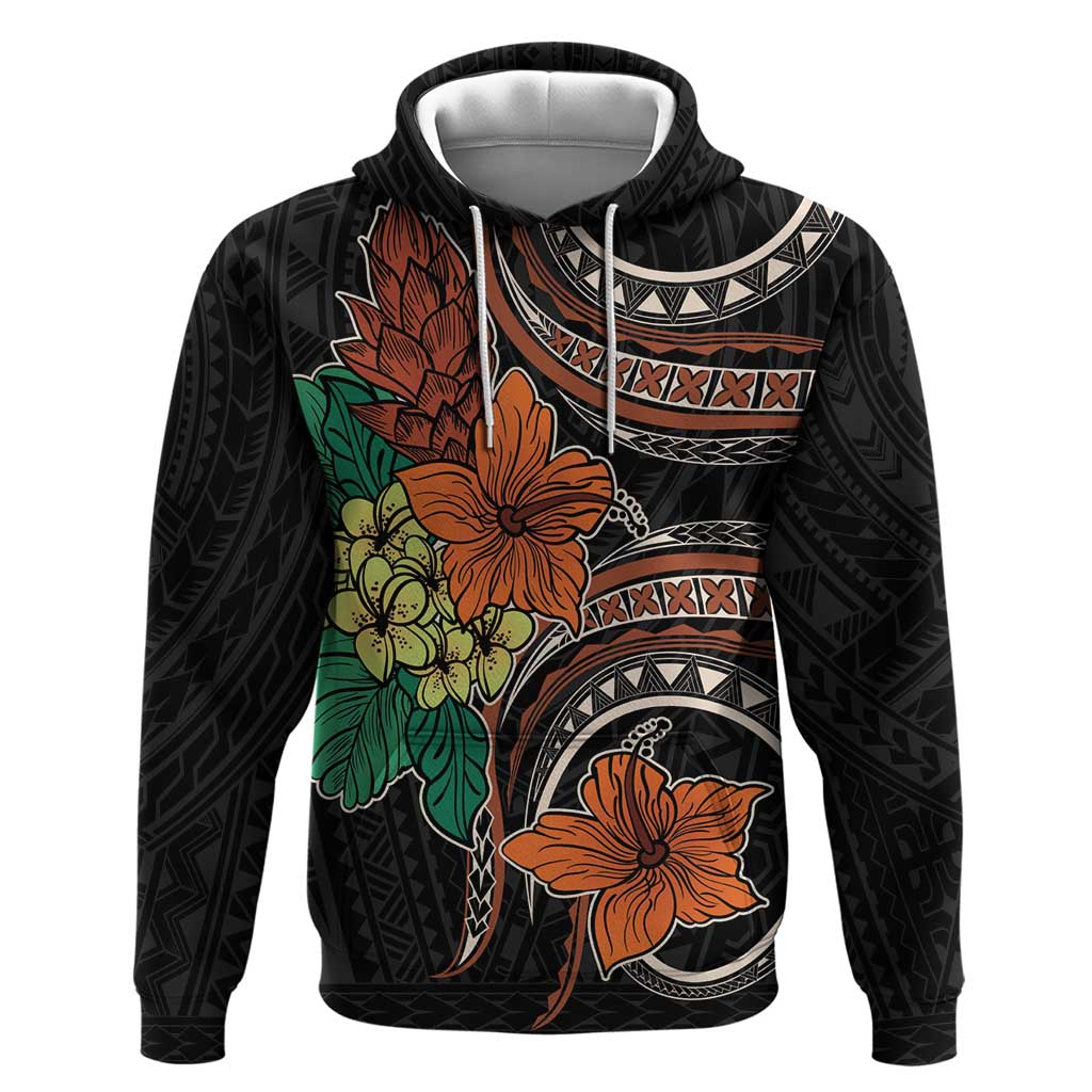 Vintage Hibiscus Pacific Floral Hoodie LT9 Pullover Hoodie Black - Polynesian Pride