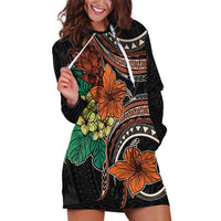 Vintage Hibiscus Pacific Floral Hoodie Dress LT9 Black - Polynesian Pride