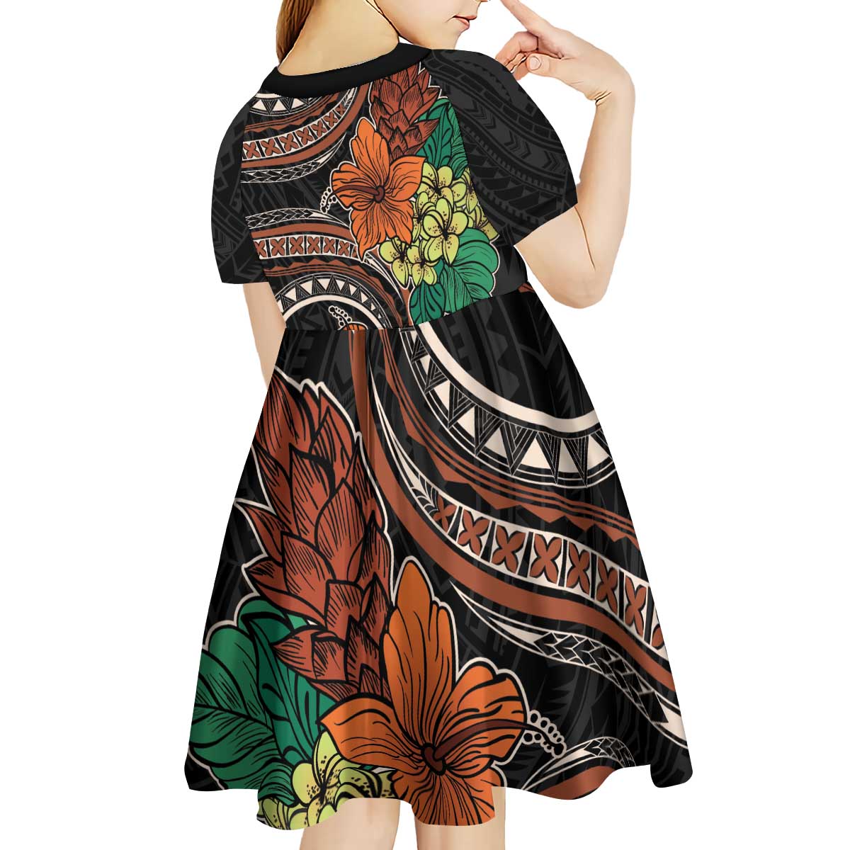 Vintage Hibiscus Pacific Floral Kid Short Sleeve Dress