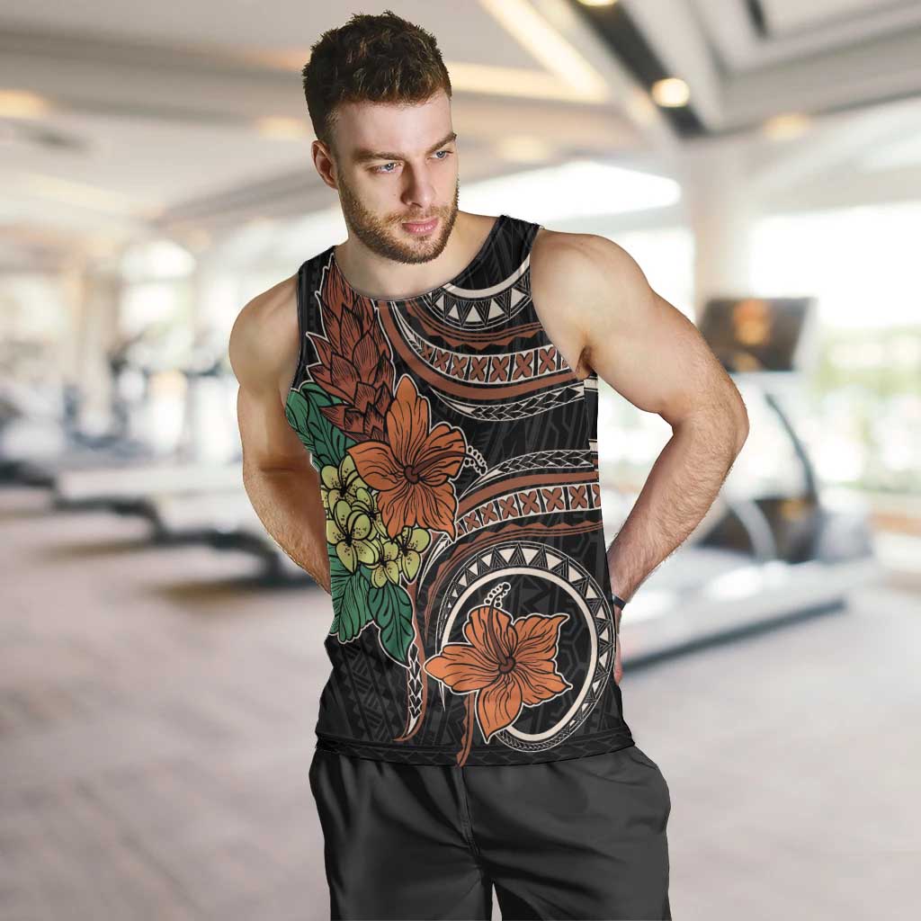 Vintage Hibiscus Pacific Floral Men Tank Top LT9 Black - Polynesian Pride