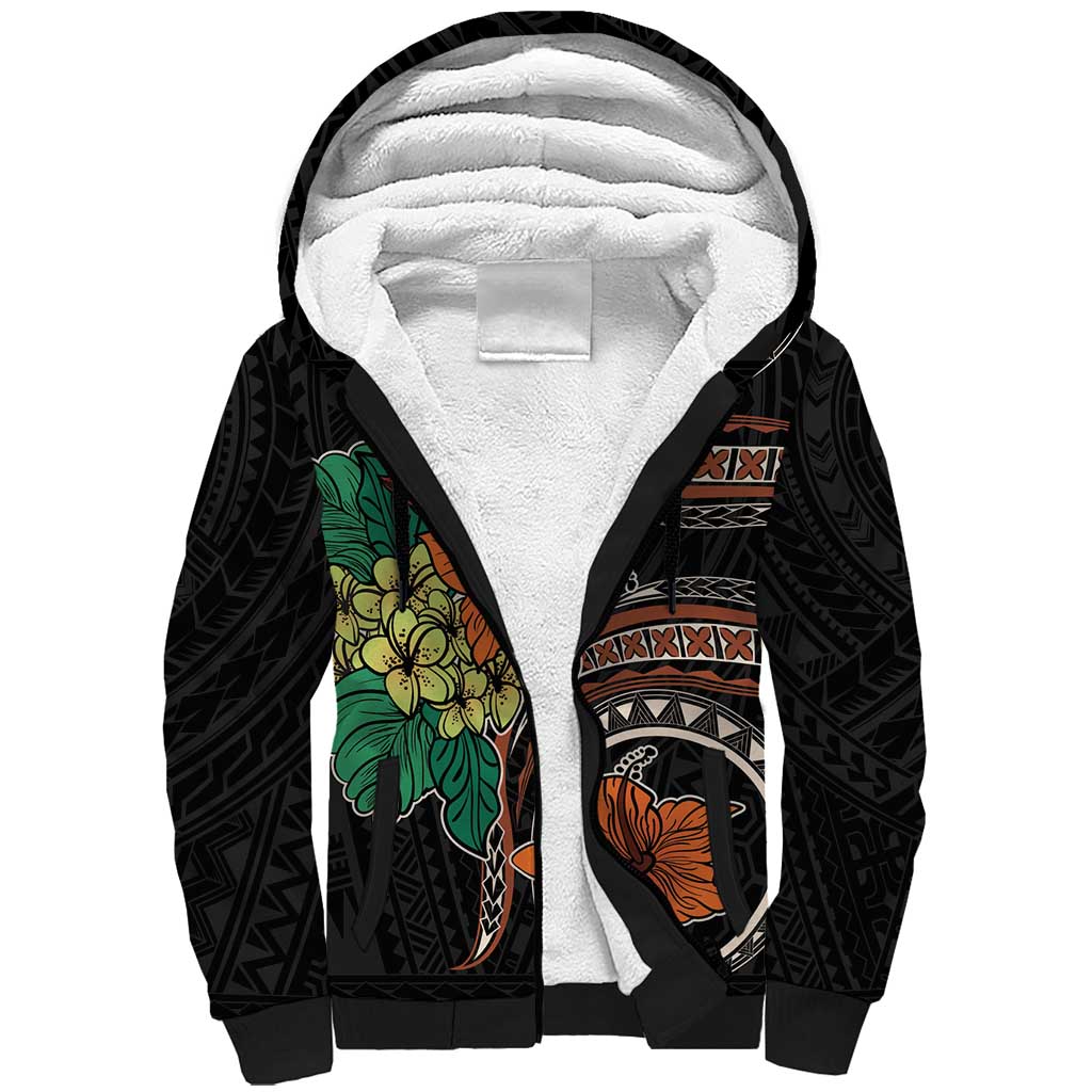 Vintage Hibiscus Pacific Floral Sherpa Hoodie LT9 Unisex Black - Polynesian Pride