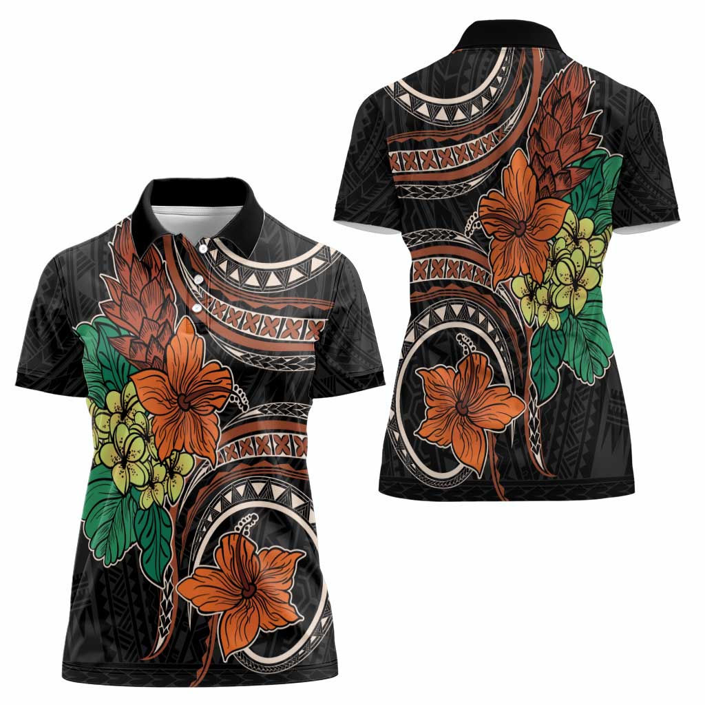Vintage Hibiscus Pacific Floral Women Polo Shirt