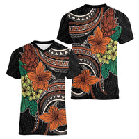 Vintage Hibiscus Pacific Floral Women V-Neck T-Shirt